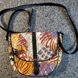 RETIRED Vera Bradley Slim Saddle Shoulder Bag PAINTED FEATHERS pattern